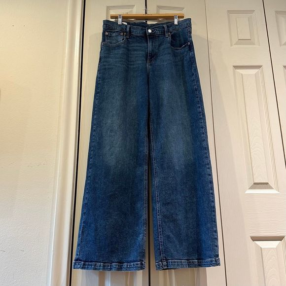 GAP High Rise Stride Jeans Dark Wash Stretch High Waisted Wide Leg 32 14 - Picture 7 of 12
